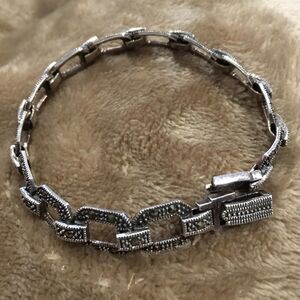 Vintage Marcasite Open Link Sterling Silver Bracelet